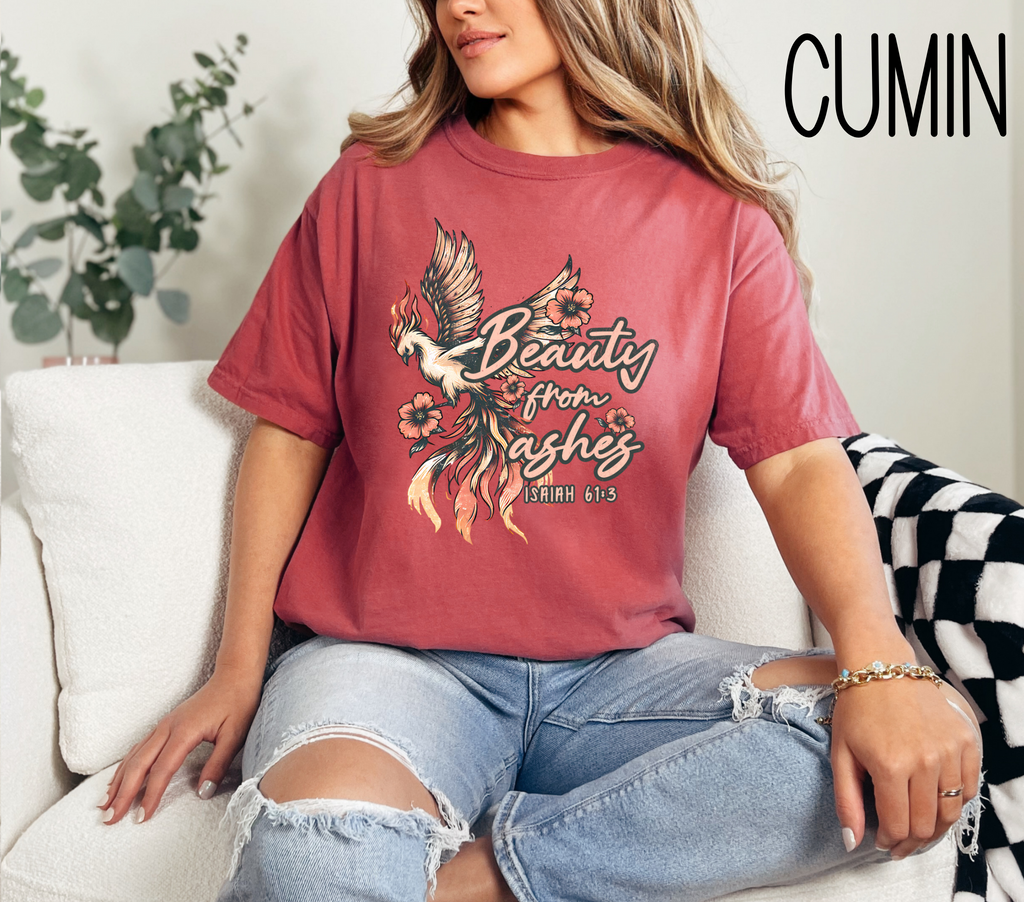 Beauty from Ashes T-Shirt, Inspirational Tee, Faith-Based Apparel, Spiritual Gift, Unisex Graphic Shirt, Phoenix Design, Isaiah 61:3