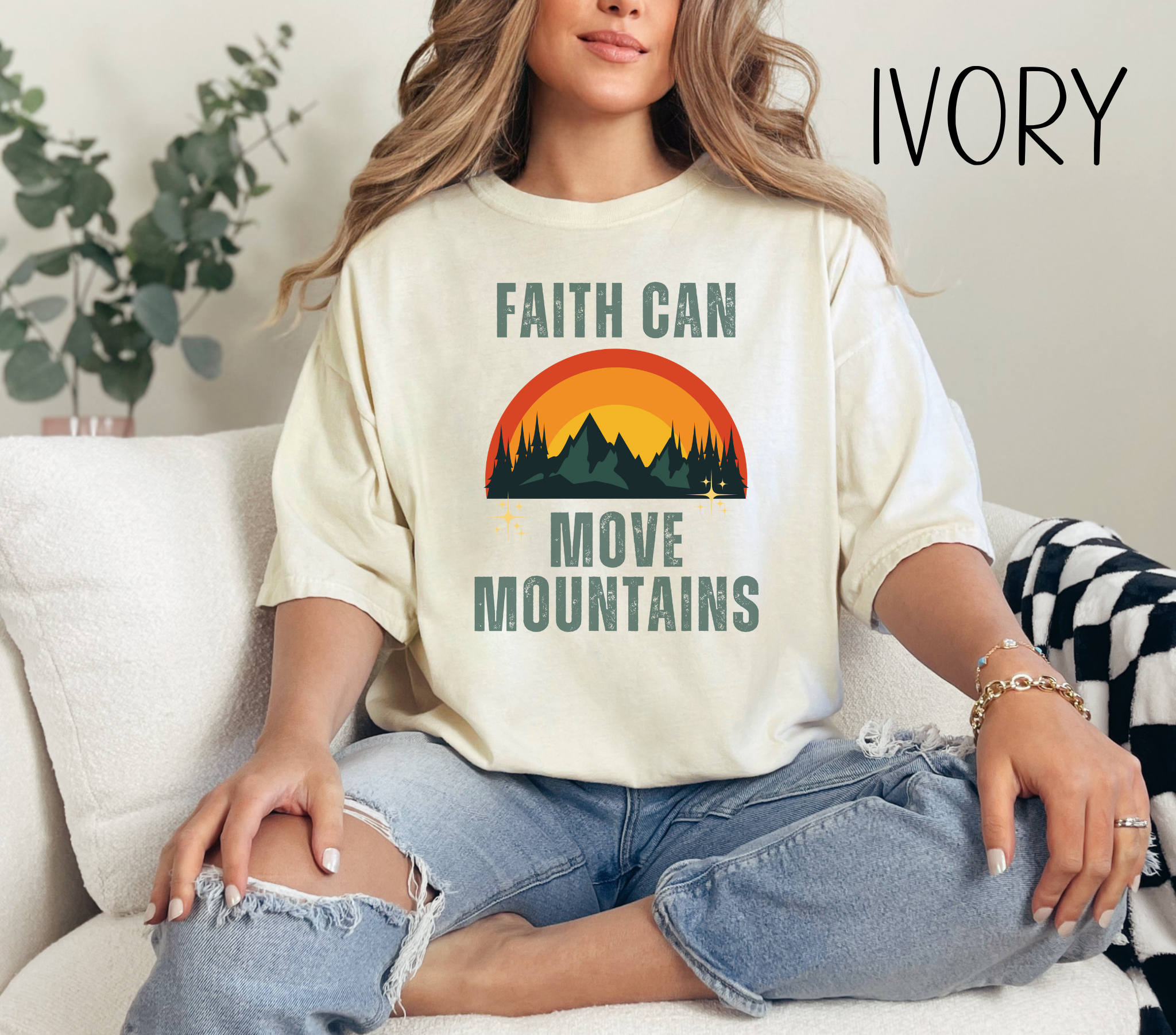 Faith Can Move Mountains Comfort Colors Bible Verse Short Sleeve Tshirt-Religious Christian Shirts-Faith Based Apparel-Gift For Her
