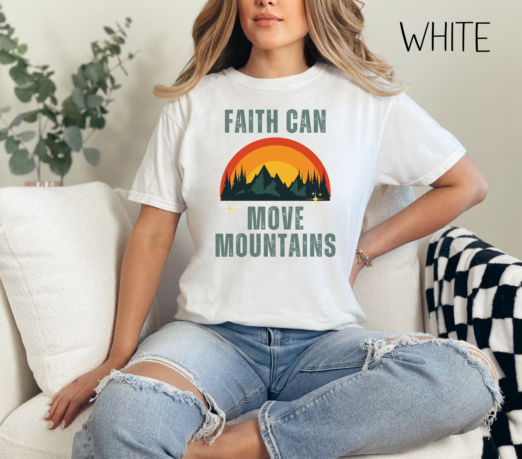 Faith Can Move Mountains Comfort Colors Bible Verse Short Sleeve Tshirt-Religious Christian Shirts-Faith Based Apparel-Gift For Her