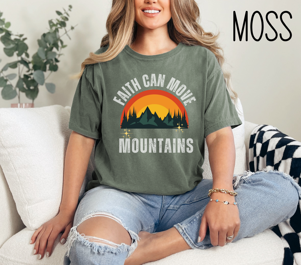 Faith Can Move Mountains Comfort Colors Bible Verse Short Sleeve Tshirt-Religious Christian Shirts-Faith Based Apparel-Gift For Her