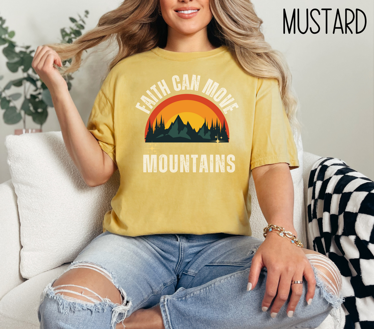 Faith Can Move Mountains Comfort Colors Bible Verse Short Sleeve Tshirt-Religious Christian Shirts-Faith Based Apparel-Gift For Her