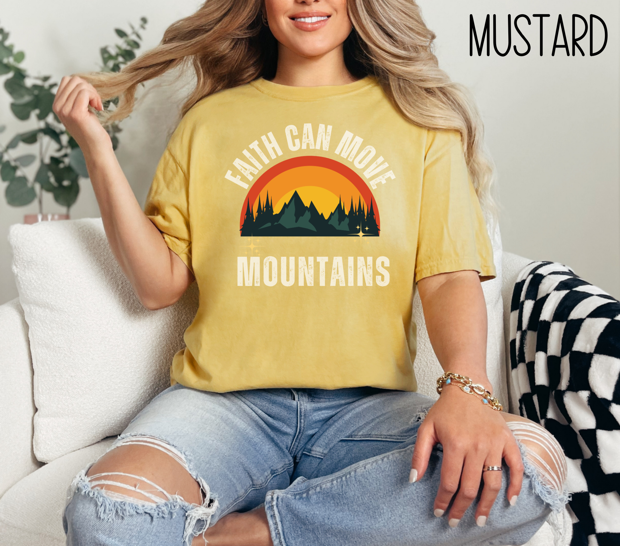 Faith Can Move Mountains Comfort Colors Bible Verse Short Sleeve Tshirt-Religious Christian Shirts-Faith Based Apparel-Gift For Her