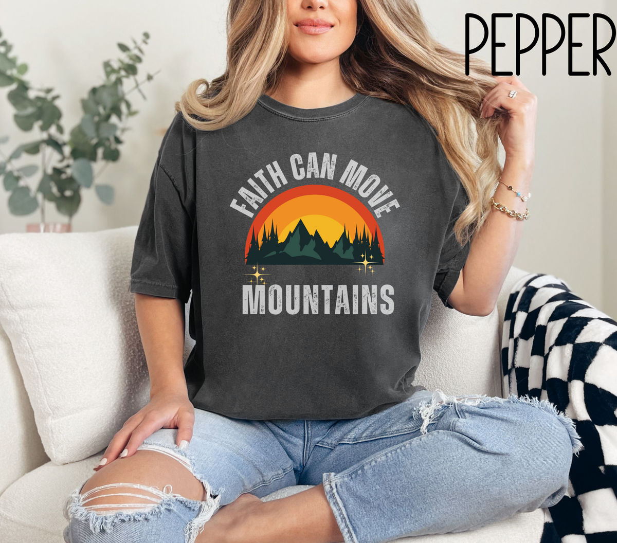 Faith Can Move Mountains Comfort Colors Bible Verse Short Sleeve Tshirt-Religious Christian Shirts-Faith Based Apparel-Gift For Her