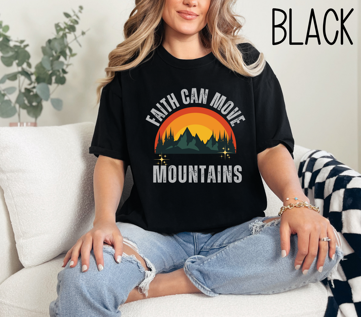 Faith Can Move Mountains Comfort Colors Bible Verse Short Sleeve Tshirt-Religious Christian Shirts-Faith Based Apparel-Gift For Her