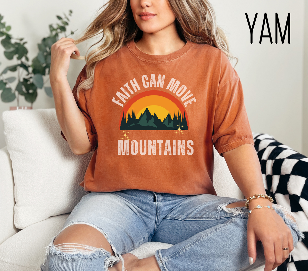 Faith Can Move Mountains Comfort Colors Bible Verse Short Sleeve Tshirt-Religious Christian Shirts-Faith Based Apparel-Gift For Her