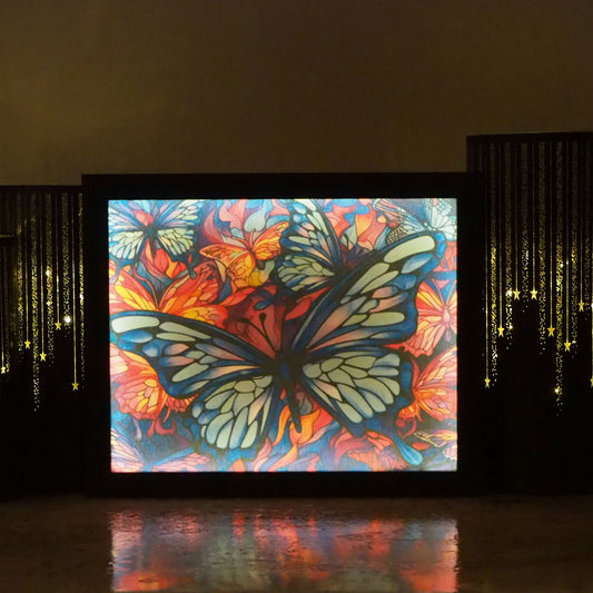 Blue Butterflies Stained Glass Look Light Box, LED Shadow Box, Night Light, Light Up Frame