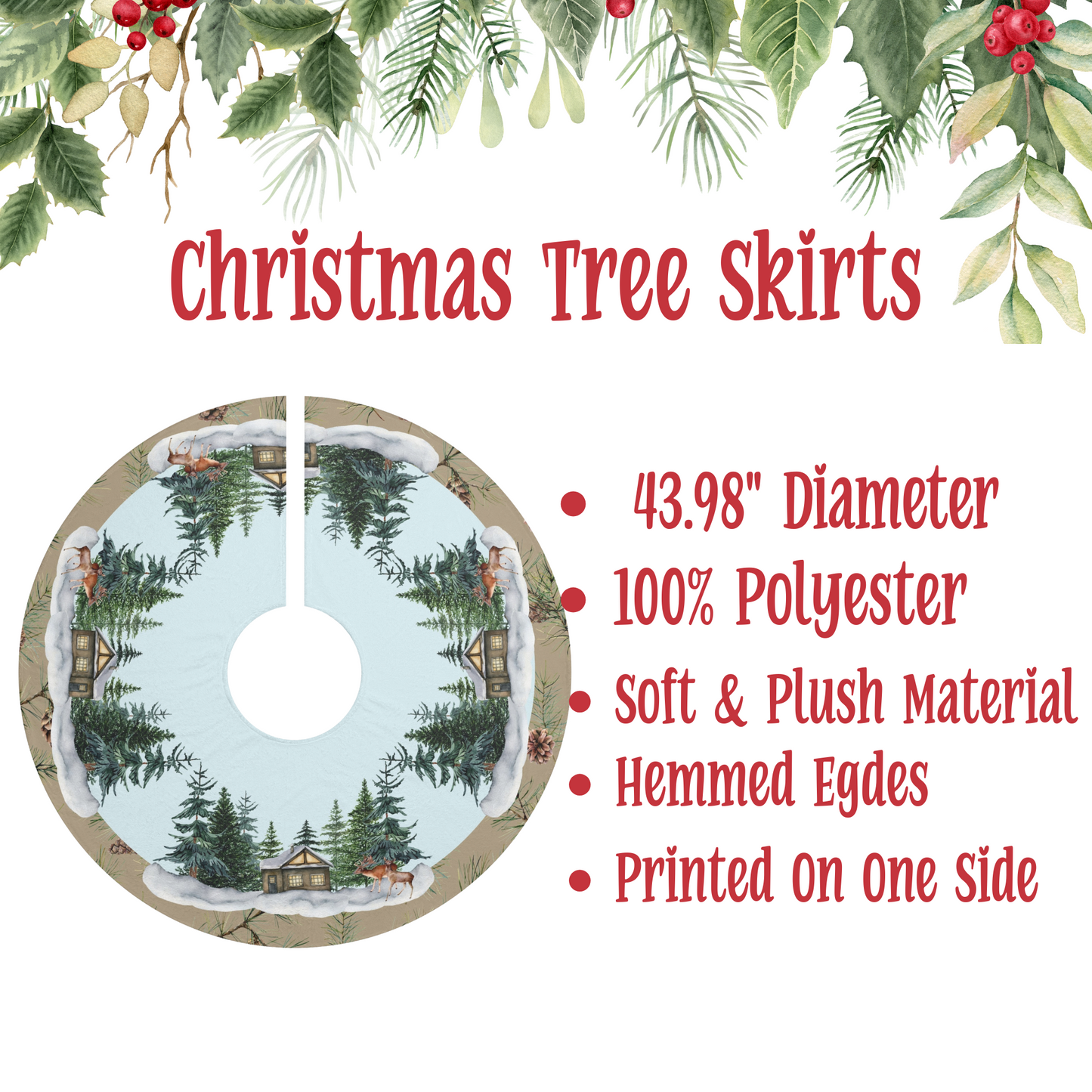 Winter Wonderland Christmas Tree Skirt, Cozy Holiday Decor, Cabin Theme, Rustic Christmas, Gift for Home Decoration, Christmas Tree Decor