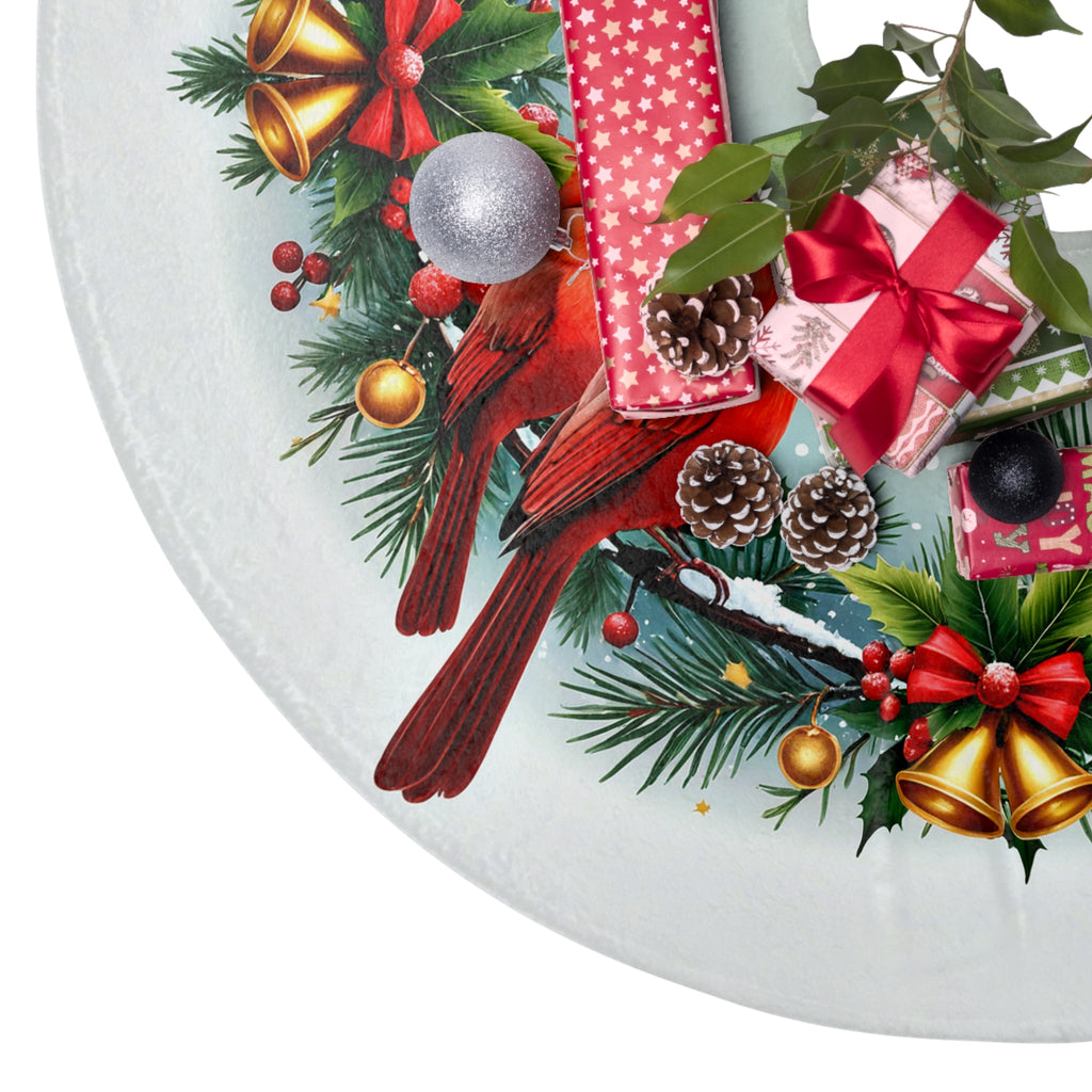 Cardinals and Christmas Bells Christmas Tree Skirt, Round Tree Skirt, Christmas Tree Decor