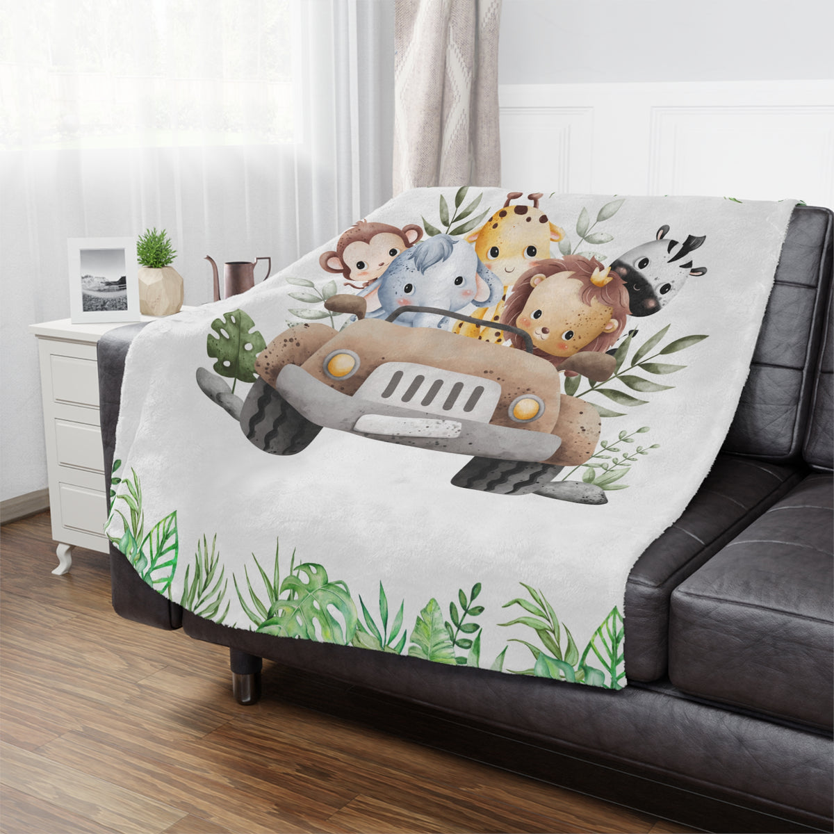 Custom Baby Safari Animals Blanket, New Baby Gift, Baby Shower Gift, Gift For Boy, Safari Nursery Blanket, Toddler Blanket