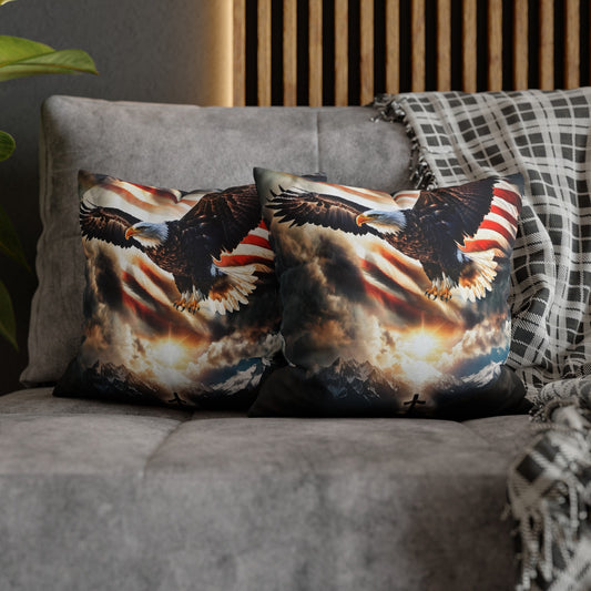 Spirit Of Freedom Majestic Eagle American Flag Cross Polyester Square Pillow- Patriotic Gift-Christian Religious Gift-Living Bedroom Decor