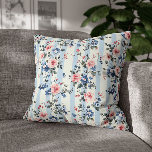 Blue Stripe Floral Double Sided Square Pillow or Pillow Cover , Grandmillennial Throw Pillow, Bedroom Living Room Decor, Shabby Chic Decor,