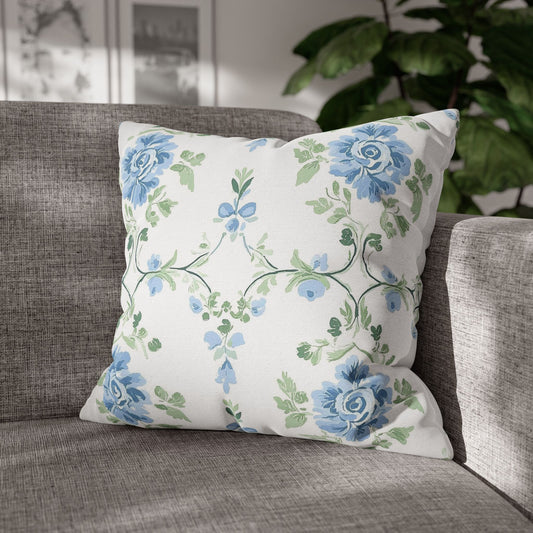 Blue Floral Double Sided Square Pillow or Pillow Cover , Grandmillennial Throw Pillow, Bedroom Living Room Decor, Shabby Chic Decor