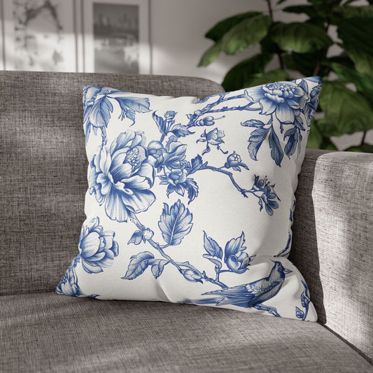 Blue Chinoiserie Floral Double Sided Square Pillow or Pillow Cover , Grandmillennial Throw Pillow, Preppy Blue Bedroom Living Room Decor