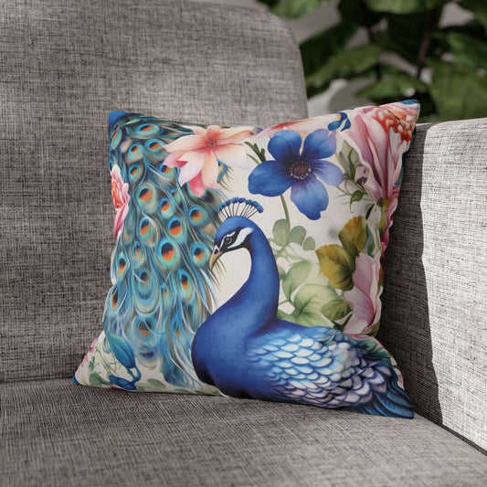 Peacock Floral Double Sided Square Pillow or Pillow Cover ,Peacock Throw Pillow, Bird Lover Bedroom Living Room Decor, Housewarming Gift