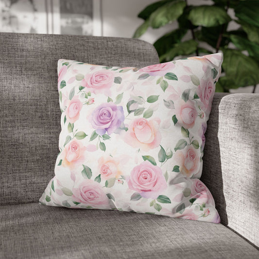 Pink & Purple Roses Floral Double Sided Square Pillow or Pillow Cover , Grandmillennial Throw Pillow, Shabby Chic Throw Pillow Cover