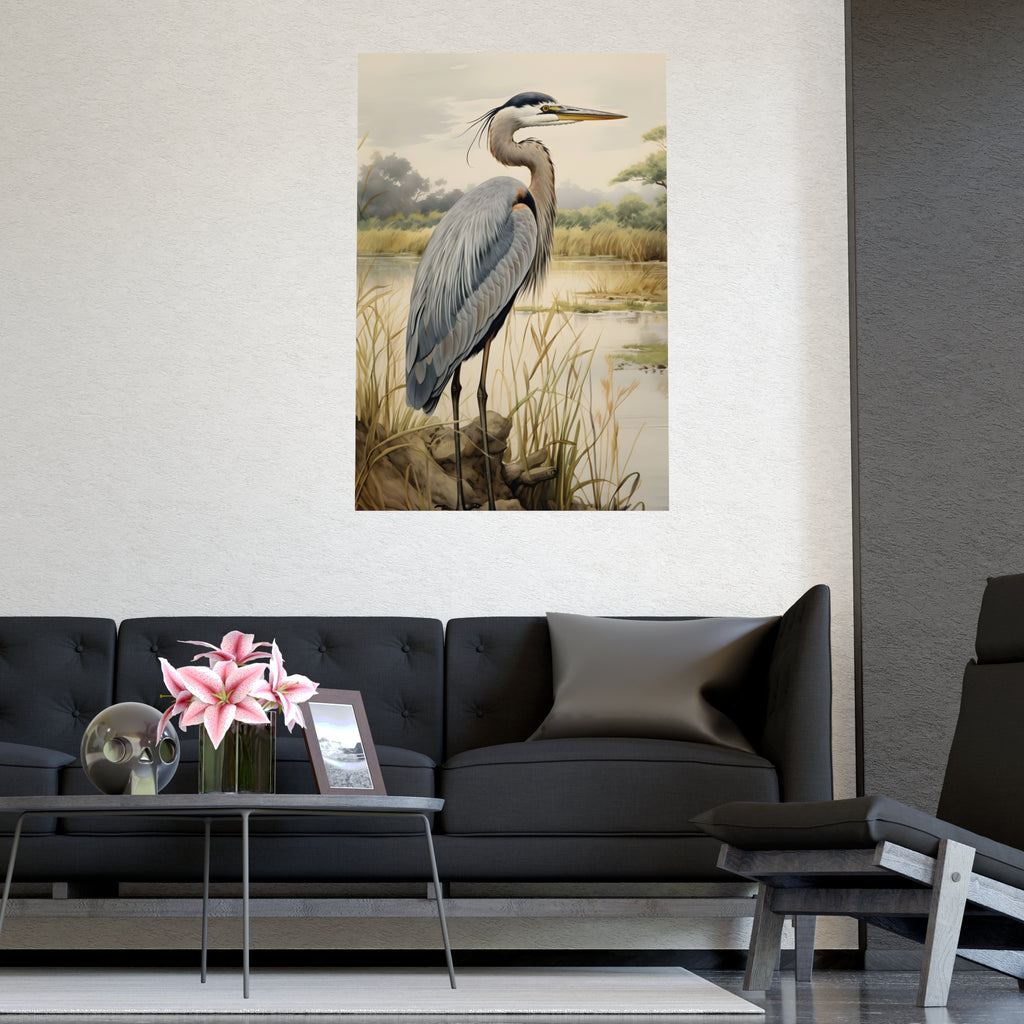 Serene Heron Art Print, Matte Poster, Nature Decor, Bird Lover's Gift, Coastal Bird Print, Blue Heron Print, Wedding Gift, Gift For Mom