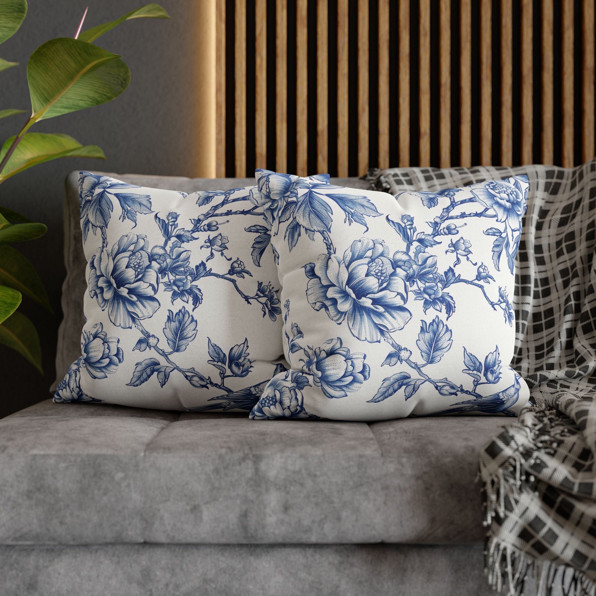 Blue Chinoiserie Floral Double Sided Square Pillow or Pillow Cover , Grandmillennial Throw Pillow, Preppy Blue Bedroom Living Room Decor