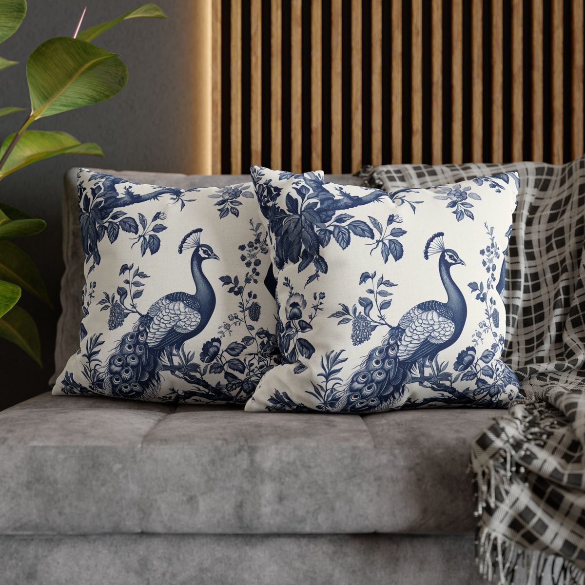 Blue Chinoiserie Peacock Double Sided Square Pillow or Pillow Cover , Grandmillennial Throw Pillow, Preppy Blue Bedroom Living Room Decor