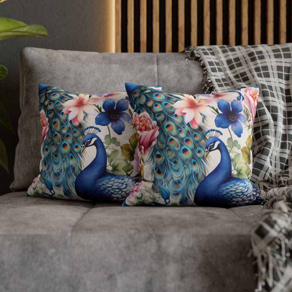 Peacock Floral Double Sided Square Pillow or Pillow Cover ,Peacock Throw Pillow, Bird Lover Bedroom Living Room Decor, Housewarming Gift