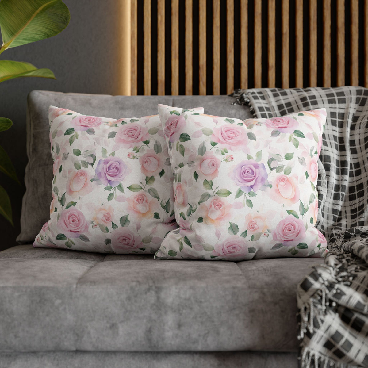 Pink & Purple Roses Floral Double Sided Square Pillow or Pillow Cover , Grandmillennial Throw Pillow, Shabby Chic Throw Pillow Cover