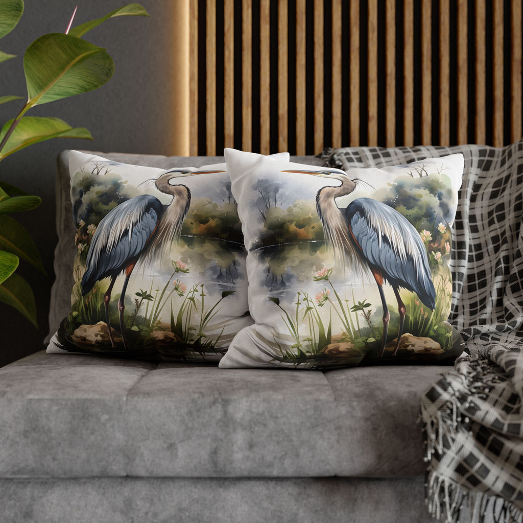 Blue Heron Double Sided Square Pillow or Pillow Cover ,Heron Throw Pillow, Bird Lover Bedroom Living Room Coastal Decor, Housewarming Gift