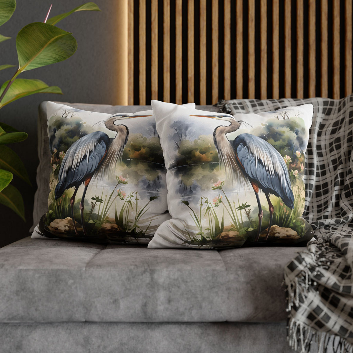 Blue Heron Double Sided Square Pillow or Pillow Cover ,Heron Throw Pillow, Bird Lover Bedroom Living Room Coastal Decor, Housewarming Gift