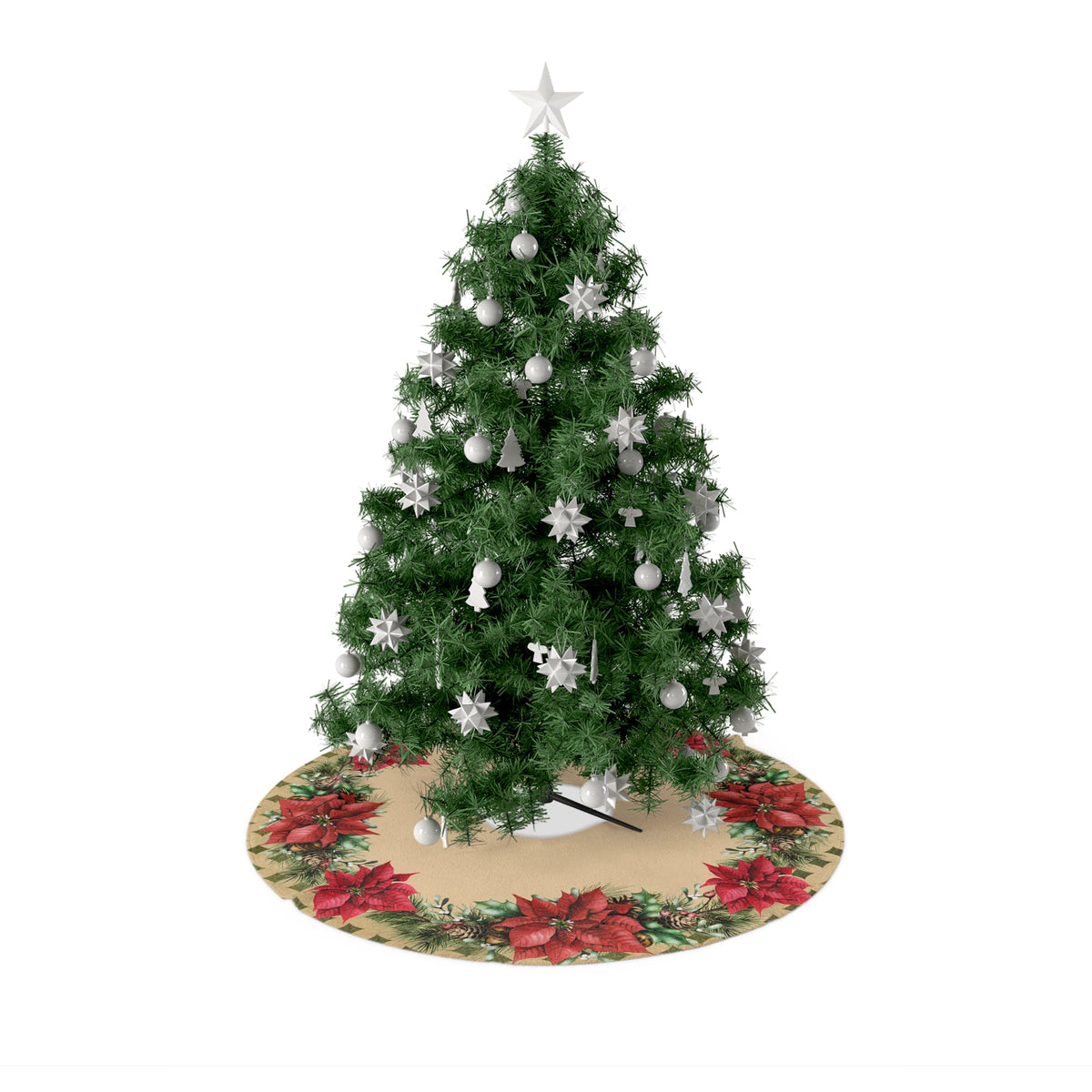 Poinsettias Christmas Tree Skirt, Christmas Tree Decor, Christmas Holiday Decor, Christmas Gift, Poinsettia Decor, Rustic Holiday Decor