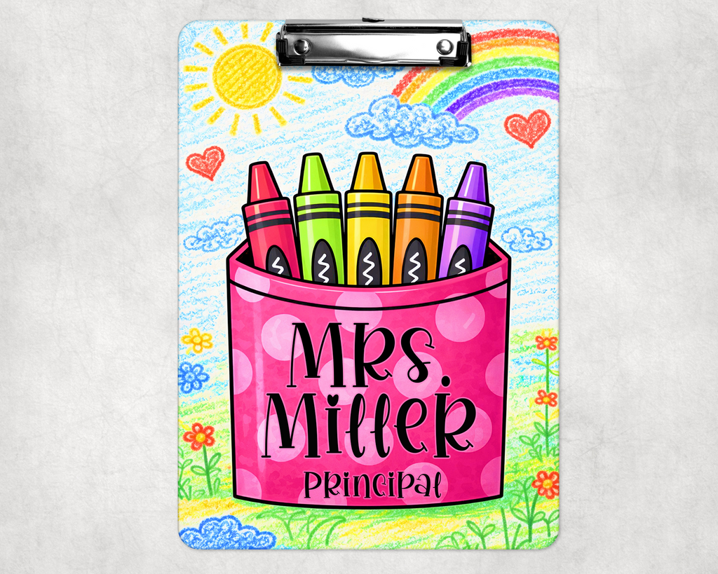Personalized Teacher Clipboard: Crayons Teacher Double Sided Clipboard, Teacher Appreciation Gift, End Of School Year Gift