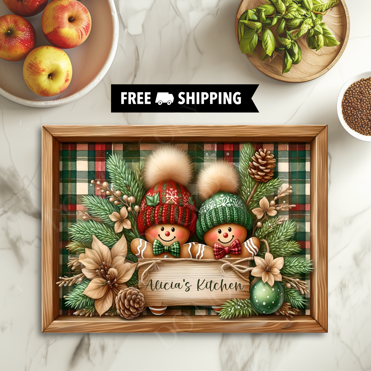 Gingerbread Tempered Glass Cutting Board, Charcuterie Board, Serving Tray, Hostess Housewarming, Challah Board, Winter Kitchen Decor