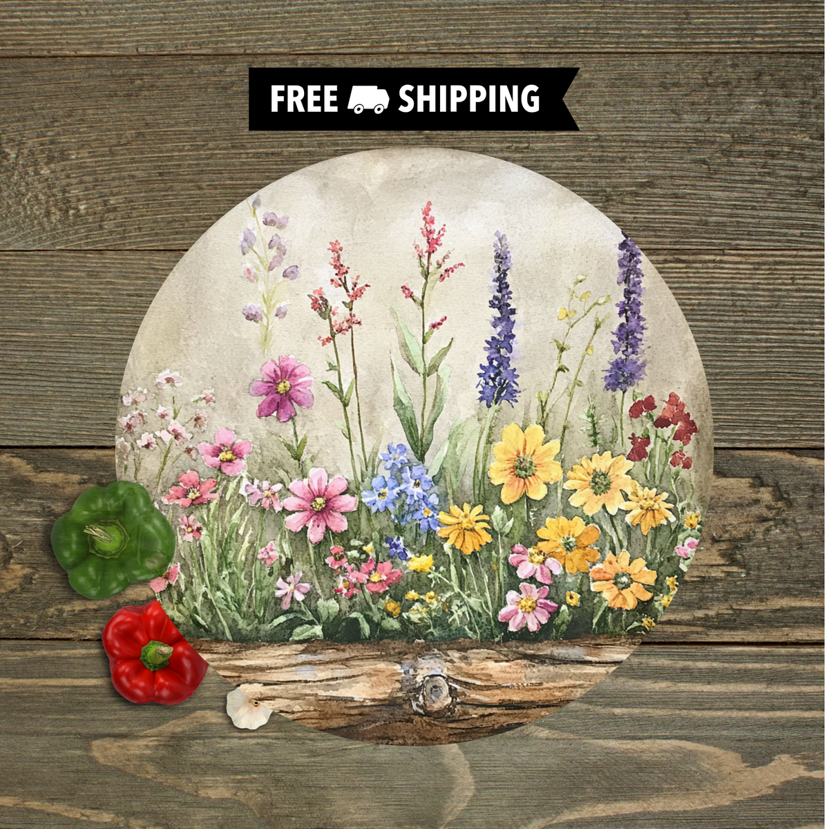 Wildflowers Round Tempered Glass Cutting Board, Charcuterie Board, Serving Tray, Hostess Housewarming, Challah Board, Mother’s Day Gift