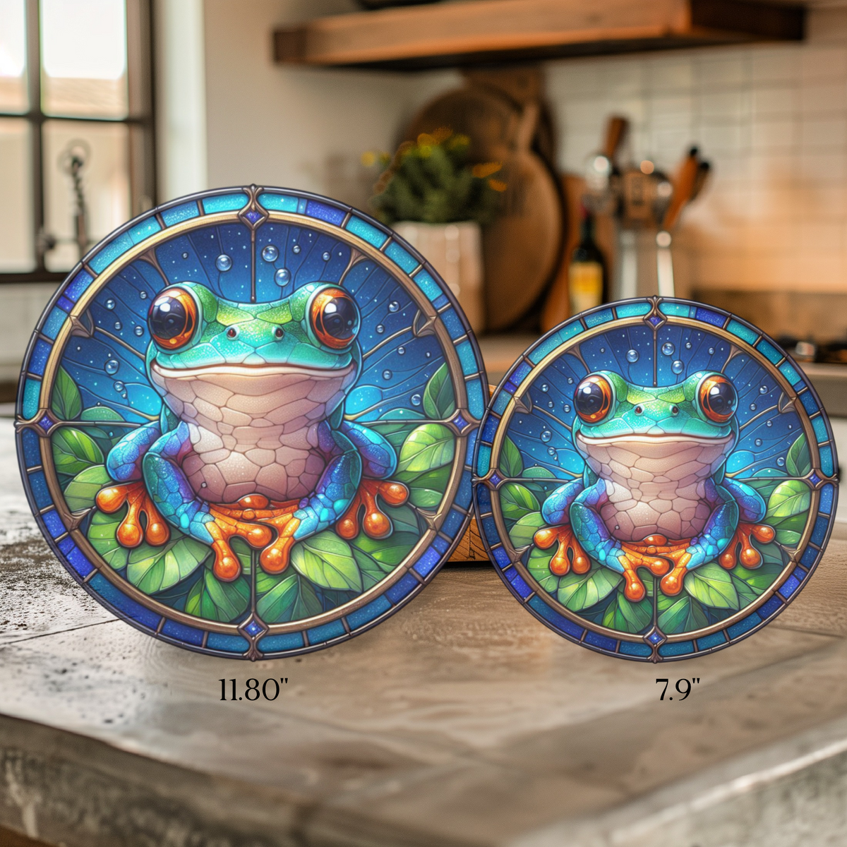 Faux Stained Glass Frog Round Tempered Glass Cutting Board, Charcuterie Board, Serving Tray, Hostess Housewarming, Challah Board (Copy)