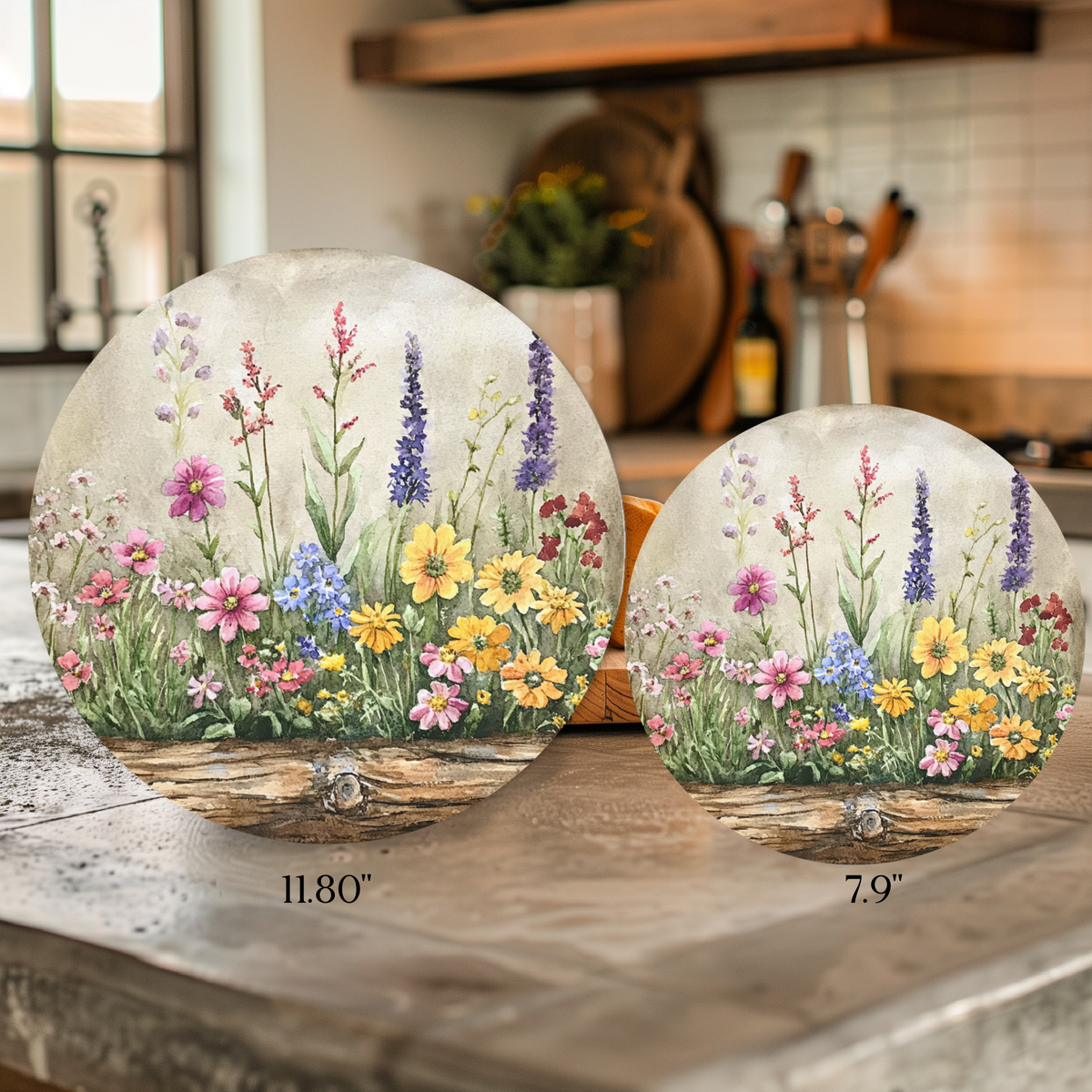 Wildflowers Round Tempered Glass Cutting Board, Charcuterie Board, Serving Tray, Hostess Housewarming, Challah Board, Mother’s Day Gift