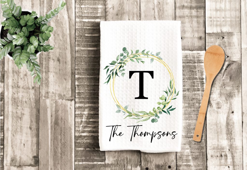 Personalized Last Name Family Monogram Kitchen Dish Towel, Hand Tea Towel, Custom Gift