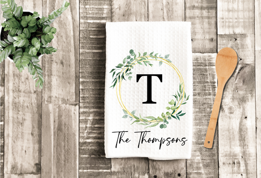 Personalized Last Name Family Monogram Kitchen Dish Towel, Hand Tea Towel, Custom Gift