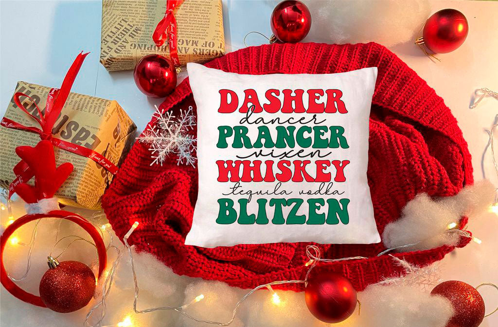 Dasher Dancer Whiskey Blitzen Pillow Cover
