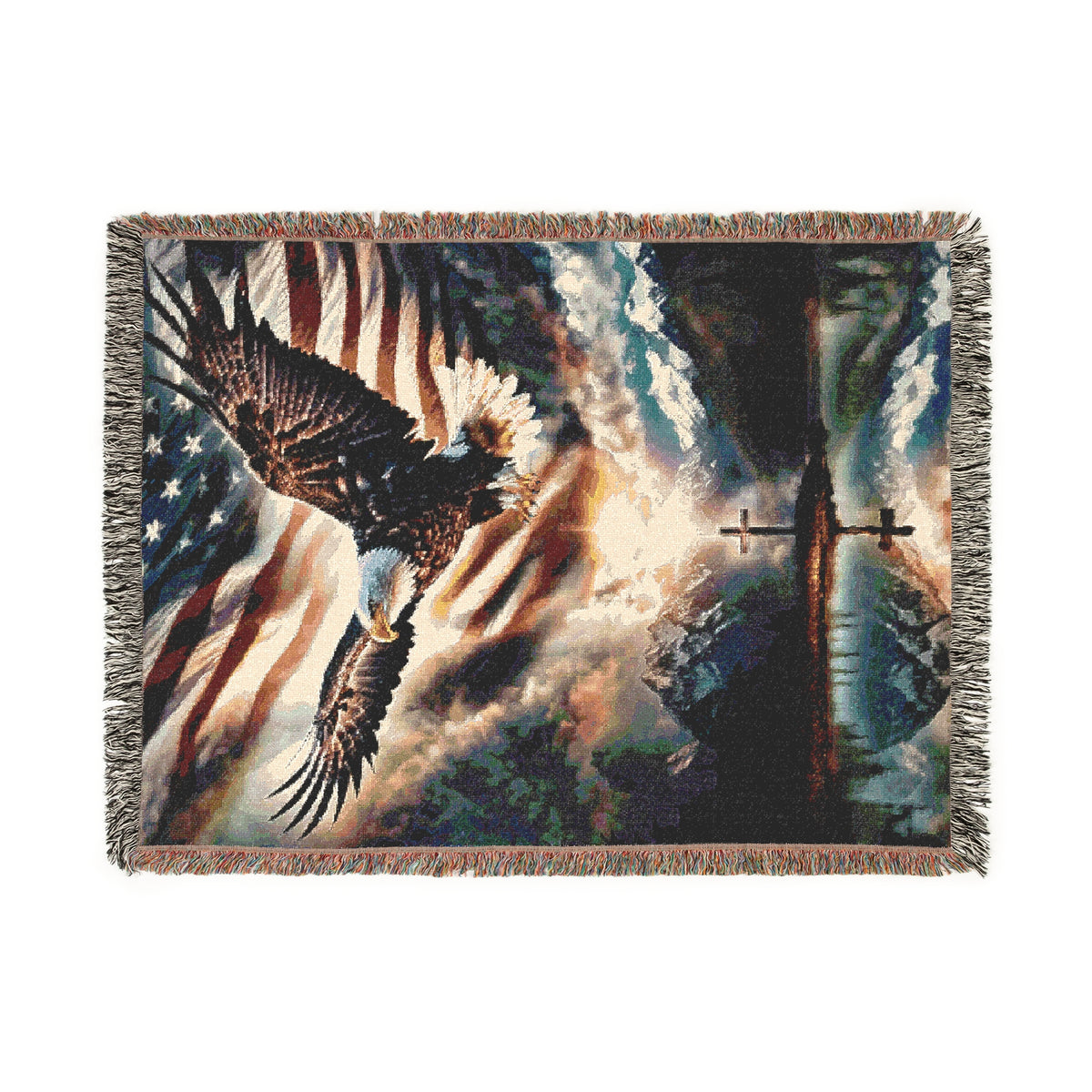 Spirit Of Freedom Eagle & American Flag Woven Blanket, Throw Blanket, Bedroom Decor, Living Room Decor, Patriotic Decor Gift, Fathers Day Gift