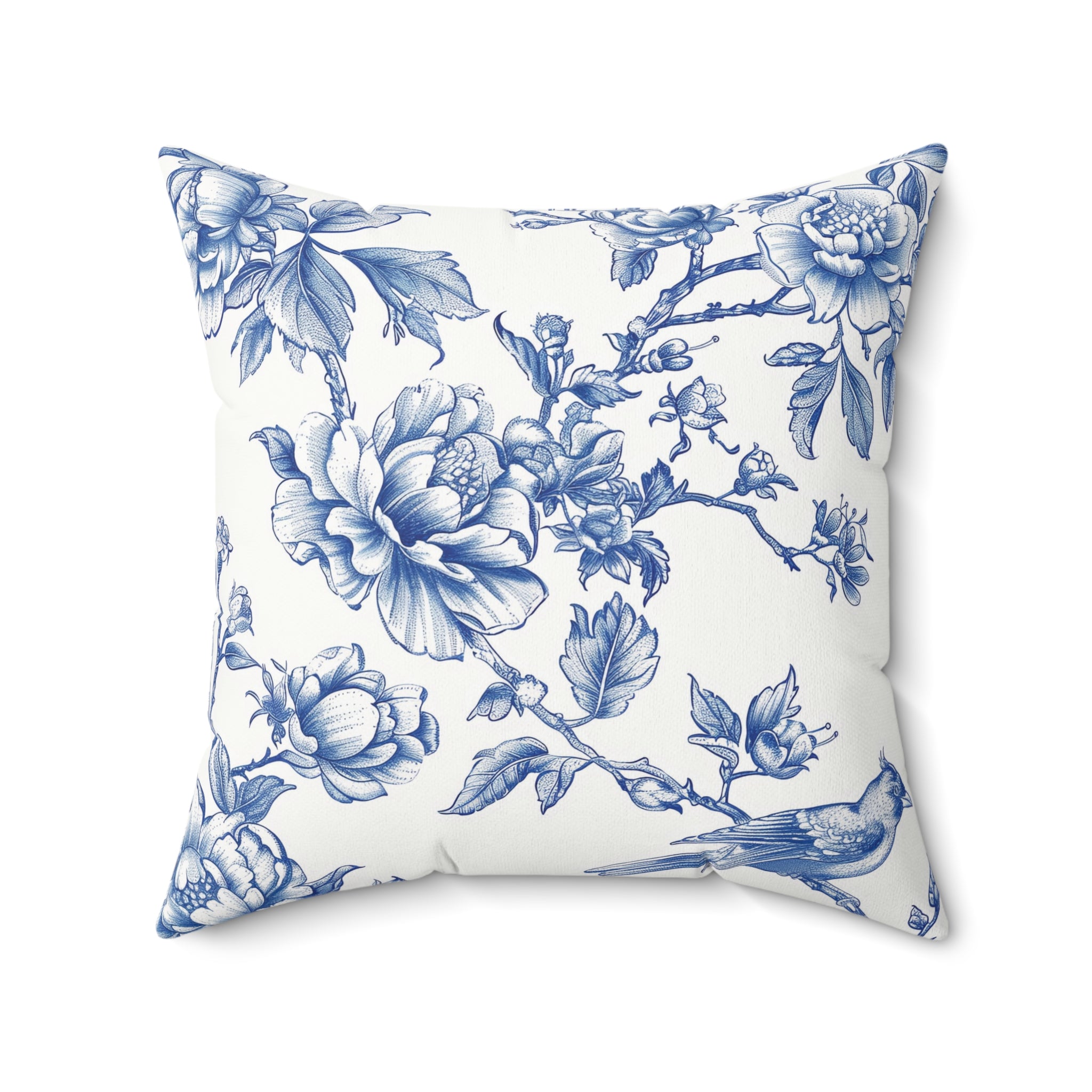 Blue Chinoiserie Floral Double Sided Square Pillow or Pillow Cover , Grandmillennial Throw Pillow, Preppy Blue Bedroom Living Room Decor