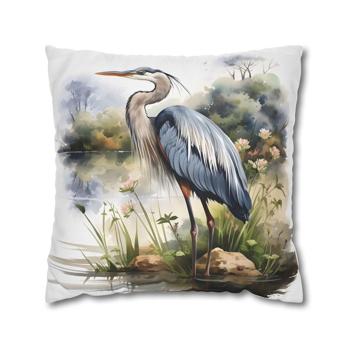 Blue Heron Double Sided Square Pillow or Pillow Cover ,Heron Throw Pillow, Bird Lover Bedroom Living Room Coastal Decor, Housewarming Gift