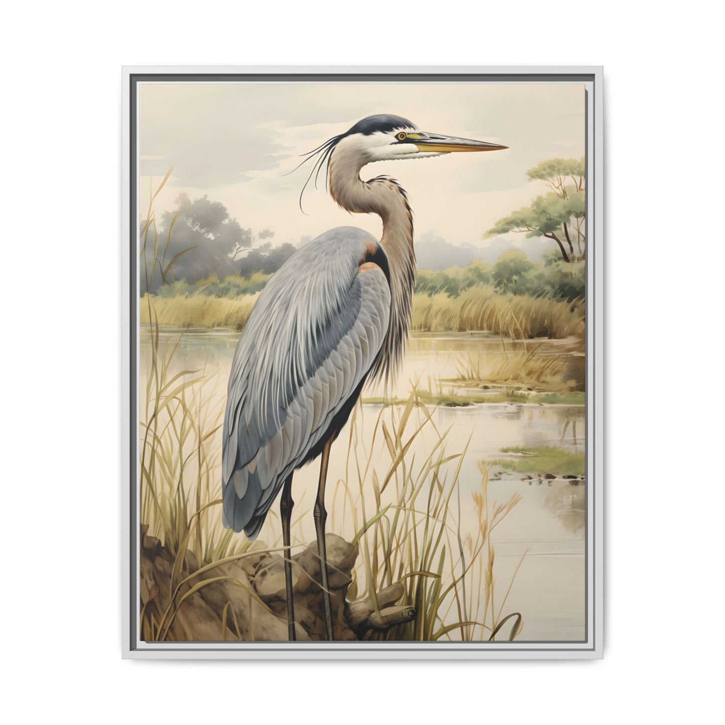 Heron Canvas Wall Art, Nature Decor, Elegant Bird Print, Blue Heron Home & Office Decor, Gift For Nature Lovers, Coastal Home Decor