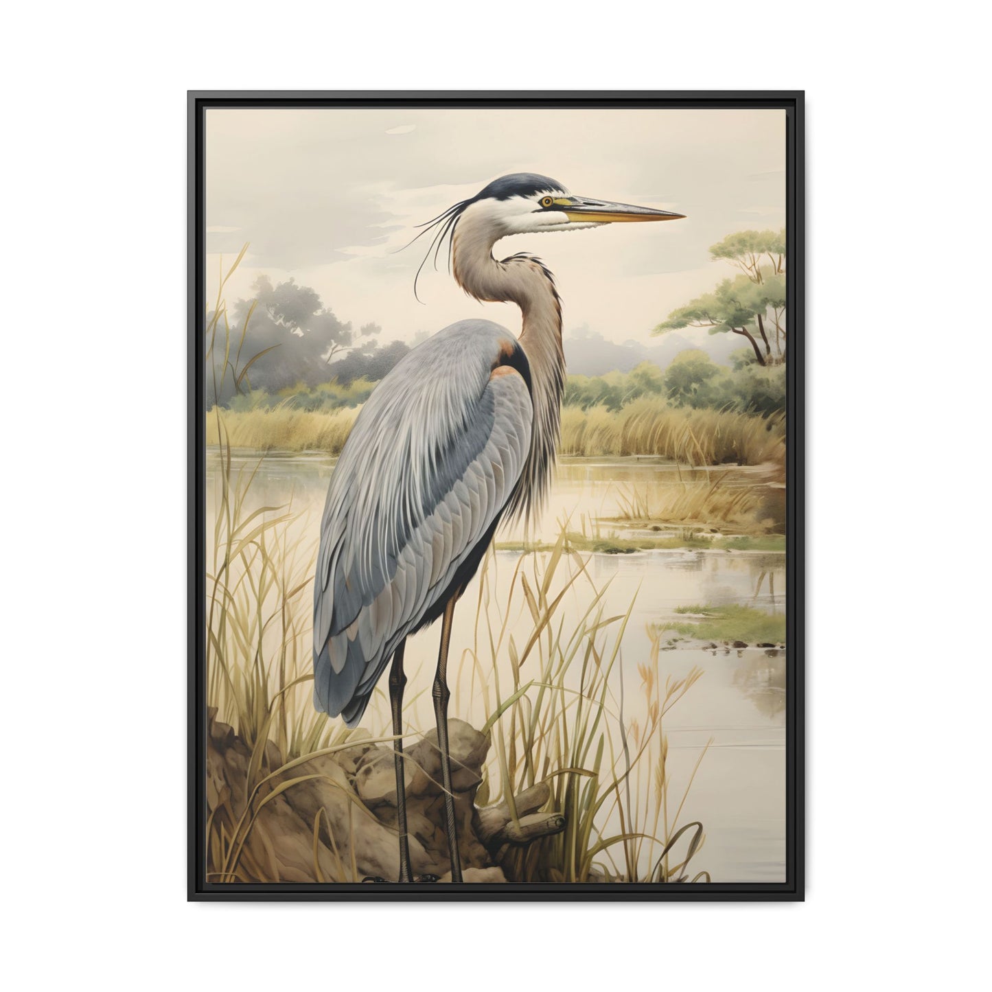 Heron Canvas Wall Art, Nature Decor, Elegant Bird Print, Blue Heron Home & Office Decor, Gift For Nature Lovers, Coastal Home Decor