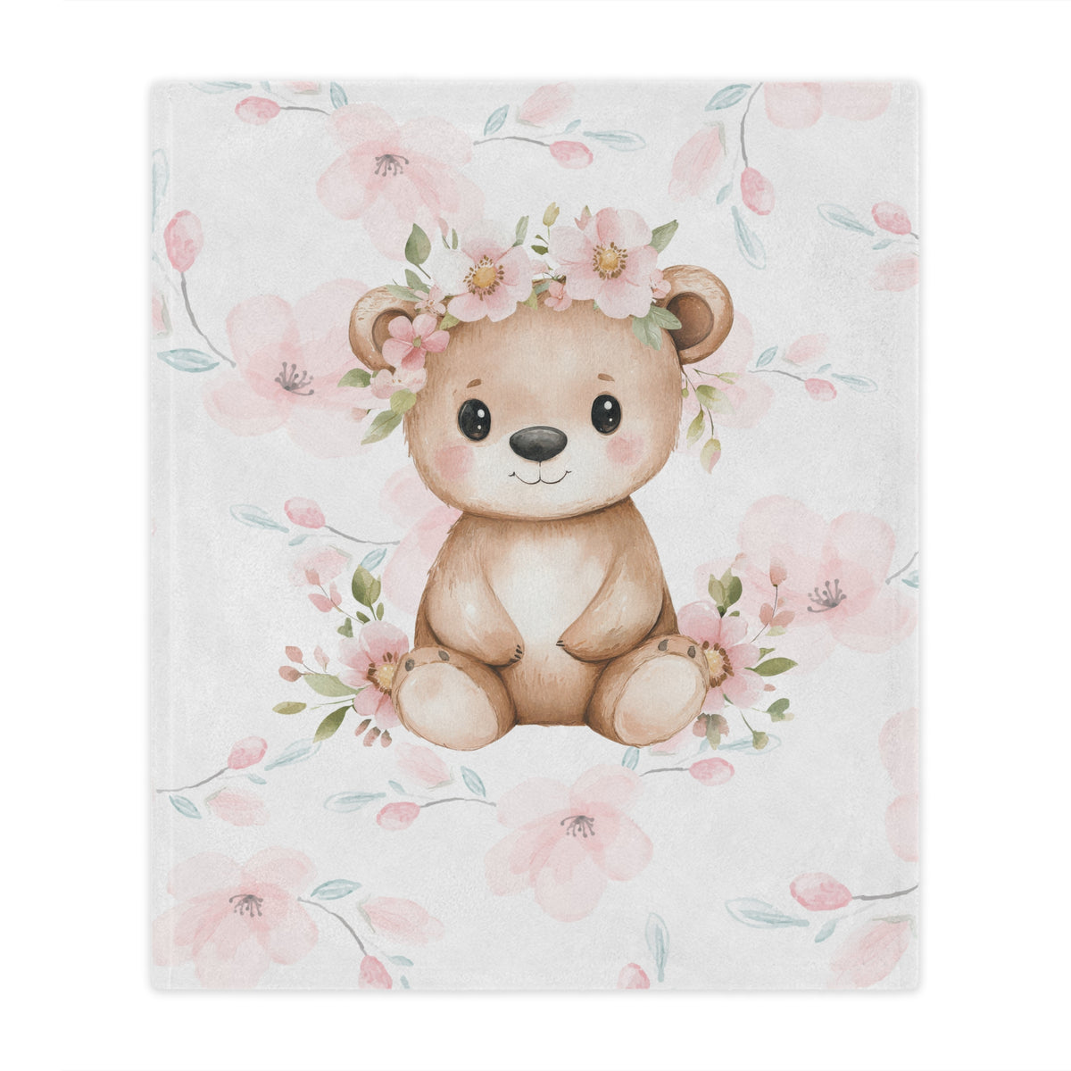 Custom Baby Girl Floral Bear Blanket, New Baby Gift, Baby Shower Gift, Gift For Girl, Pink Nursery Blanket, Toddler Blanket, Bear Nursery