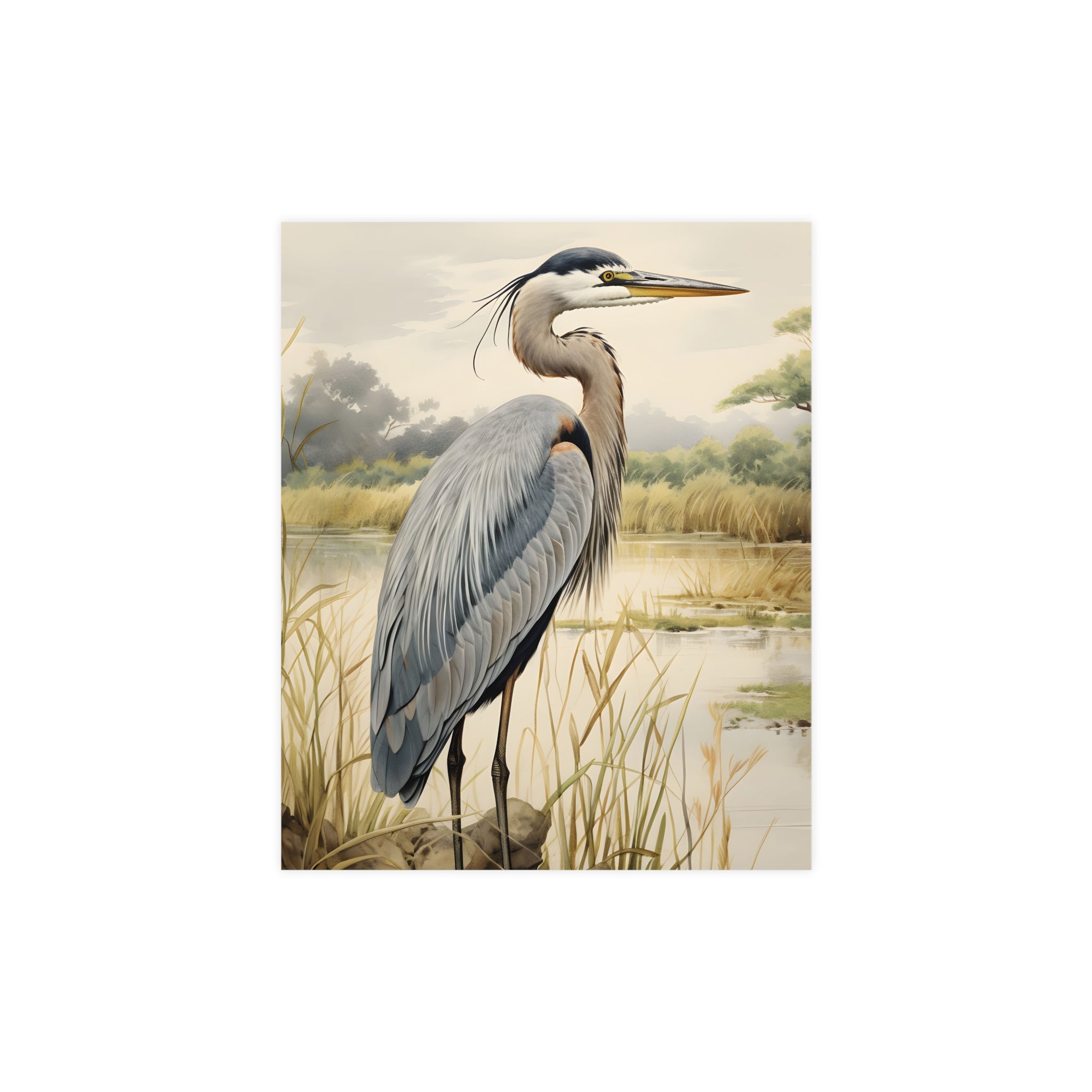 Serene Heron Art Print, Matte Poster, Nature Decor, Bird Lover's Gift, Coastal Bird Print, Blue Heron Print, Wedding Gift, Gift For Mom