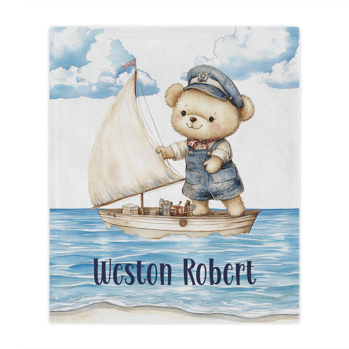 Custom Sailor Bear Baby Blanket, New Baby Gift, Baby Shower Gift, Gift For Boy, Teddy Bear Nursery Blanket, Nautical Toddler Blanket