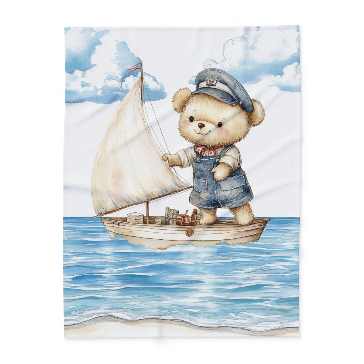 Custom Sailor Bear Baby Blanket, New Baby Gift, Baby Shower Gift, Gift For Boy, Teddy Bear Nursery Blanket, Nautical Toddler Blanket