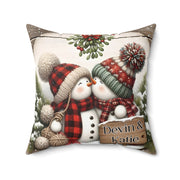 Personalized Kissing Snowman Couple Double Sided Pillow or Pillow Cover - Christmas Decor- Engagement Gift - Newlywed Gift