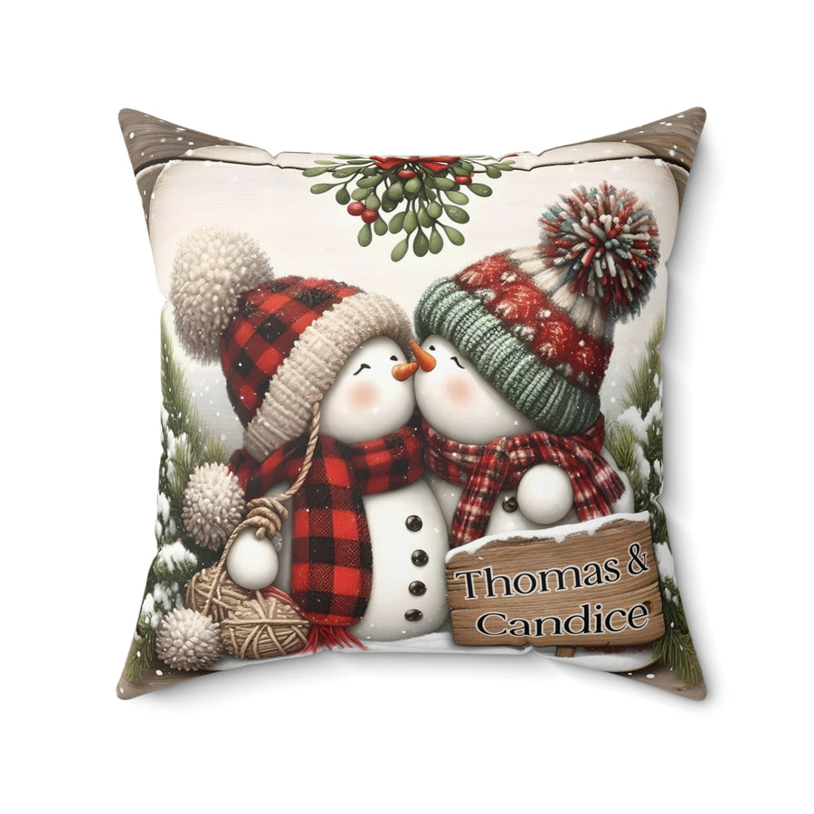 Personalized Kissing Snowman Couple Double Sided Pillow or Pillow Cover - Christmas Decor- Engagement Gift - Newlywed Gift