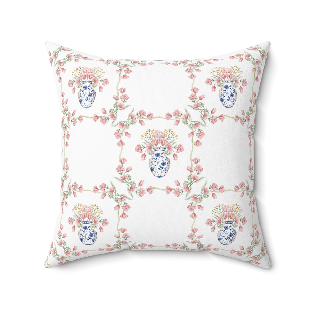 Blue Chinoiserie Jar Floral Double Sided Square Pillow or Pillow Cover , Grandmillennial Throw Pillow, Preppy Blue Bedroom Living Room Decor