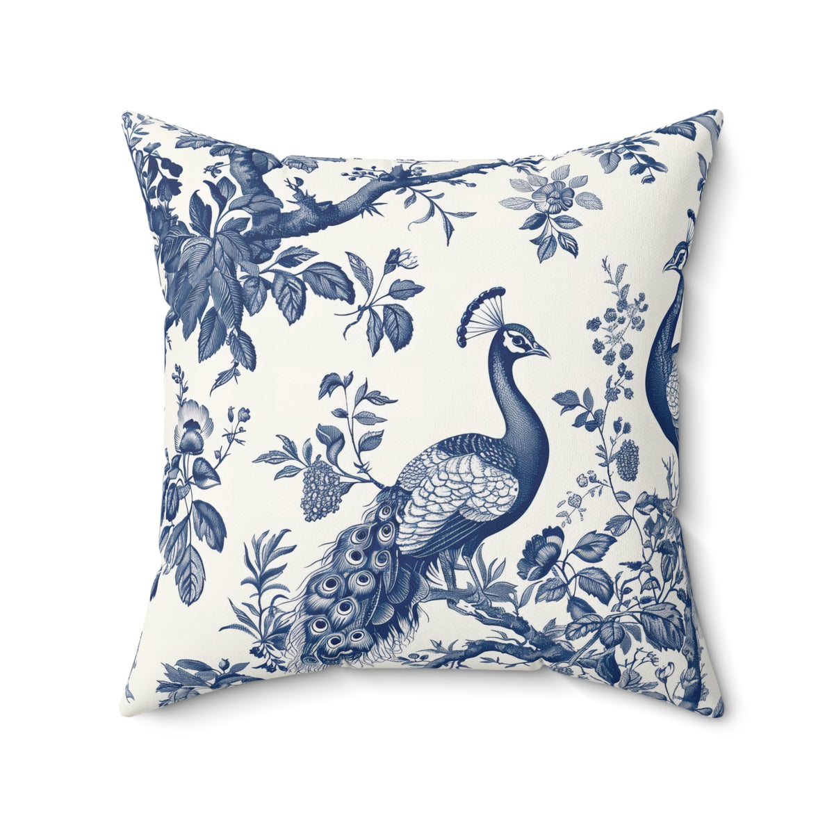 Blue Chinoiserie Peacock Double Sided Square Pillow or Pillow Cover , Grandmillennial Throw Pillow, Preppy Blue Bedroom Living Room Decor