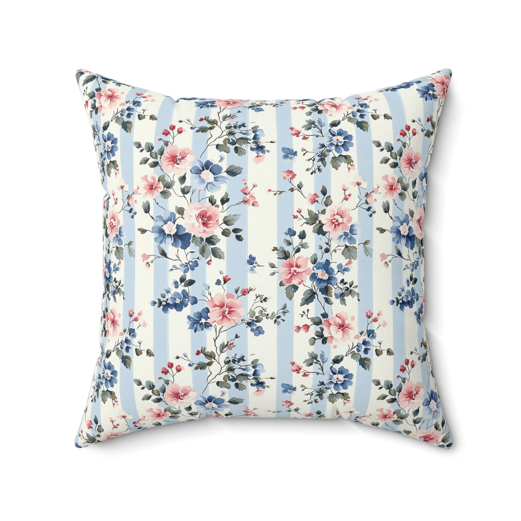 Blue Stripe Floral Double Sided Square Pillow or Pillow Cover , Grandmillennial Throw Pillow, Bedroom Living Room Decor, Shabby Chic Decor,