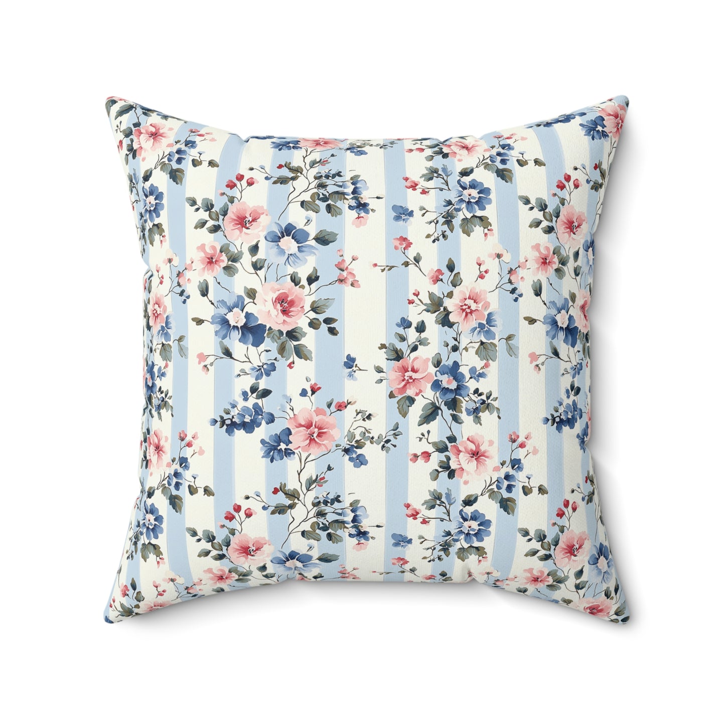 Blue Stripe Floral Double Sided Square Pillow or Pillow Cover , Grandmillennial Throw Pillow, Bedroom Living Room Decor, Shabby Chic Decor,
